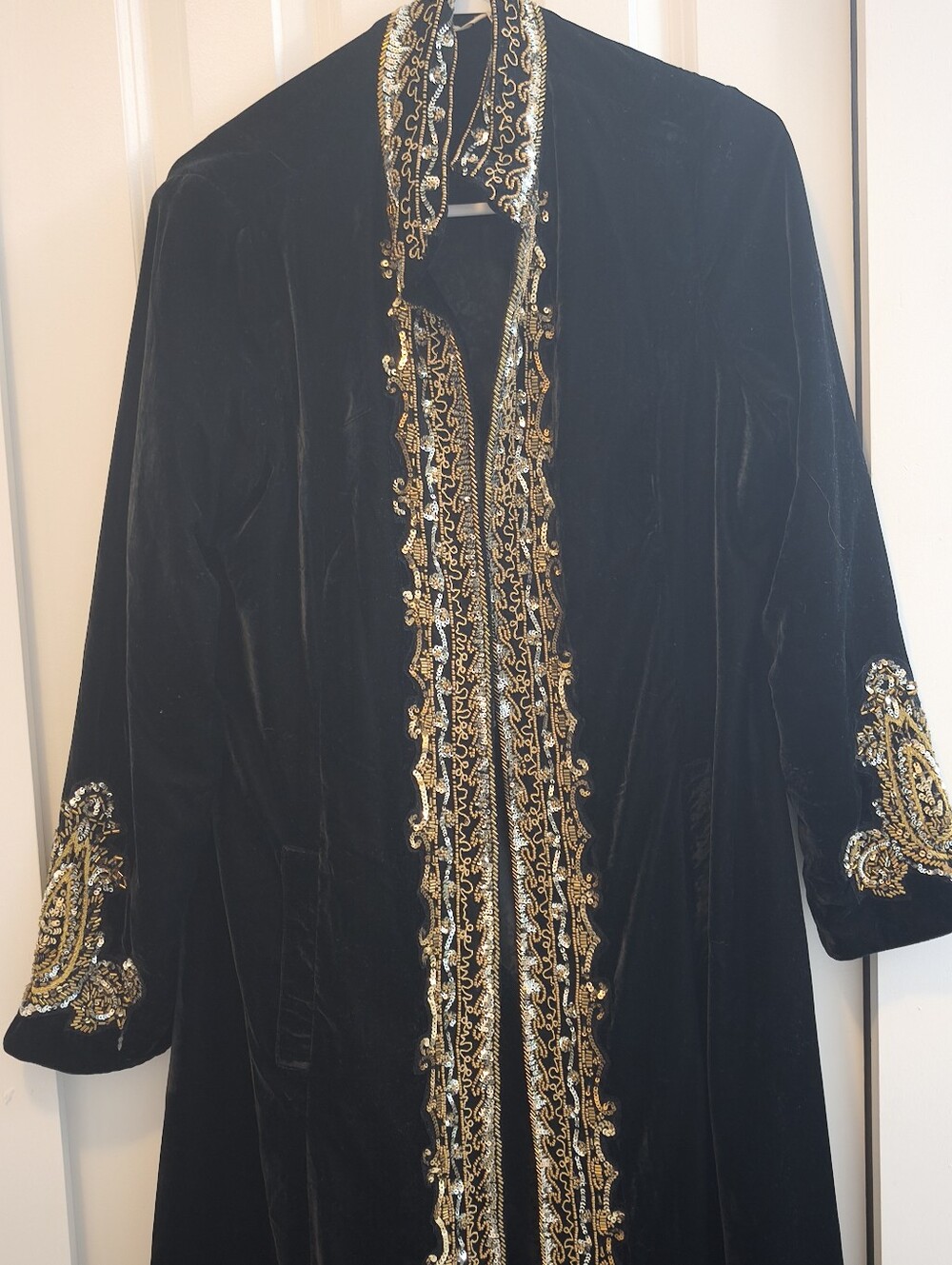 Soft Surroundings Heritage Black Velvet Embellished Duster Coat - Picture 3 of 10